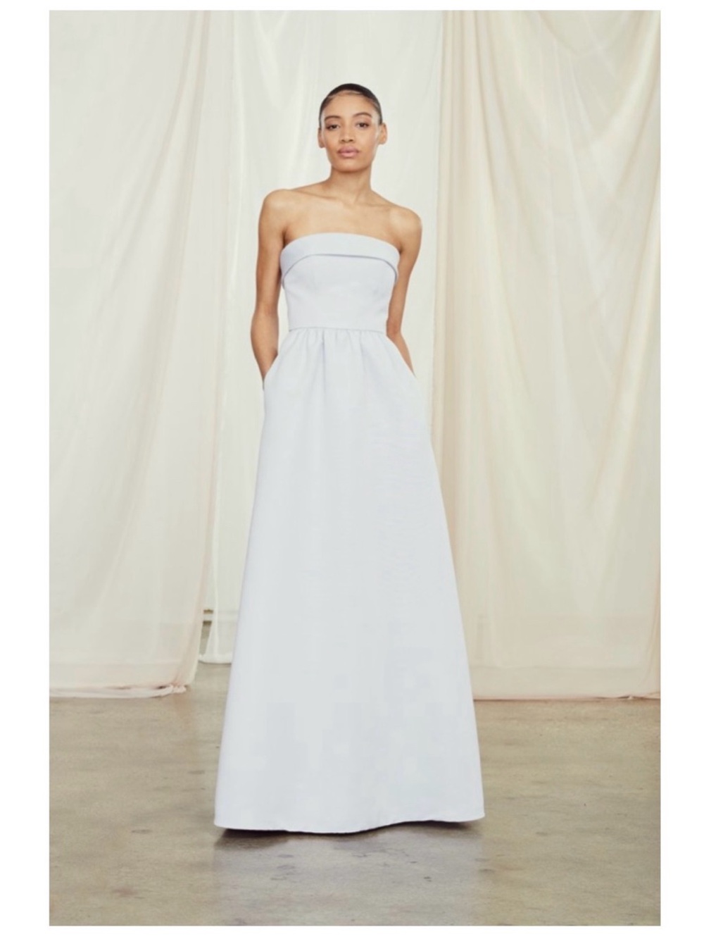 NWT GORGEOUS Amsale Strapless Ivory A-Line Maxi Gown w/ Pockets